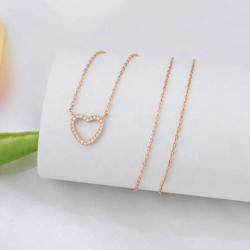 Simple Design Hollow Small Dainty Heart With  3A Zircon Stone 18 k Gold Plated 925 Sterling Silver Necklace Jewelry