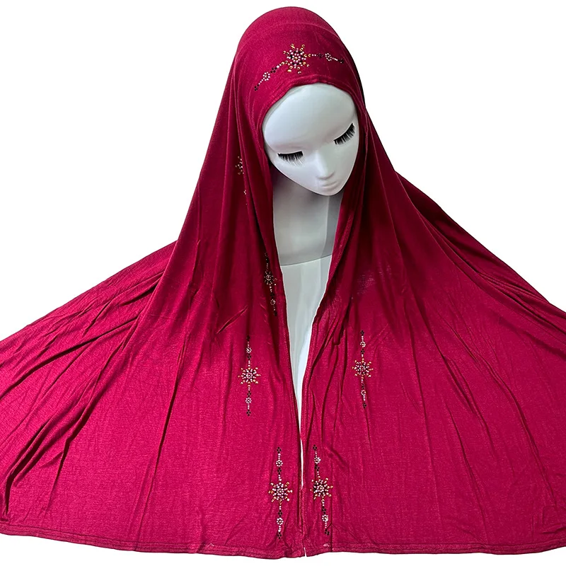 Custom hijab solid color shiny hot drilling craft skin-friendly breathable autumn Muslim new long scarf eid hijab abayas hijab