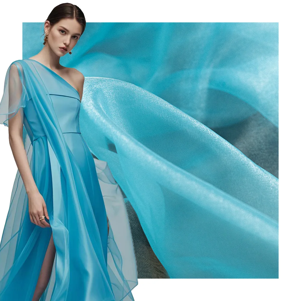 Stock lot 100% Polyester Soft Smooth Touch  Ultra Thin Sheer Organza Fabric For Evening Gowns