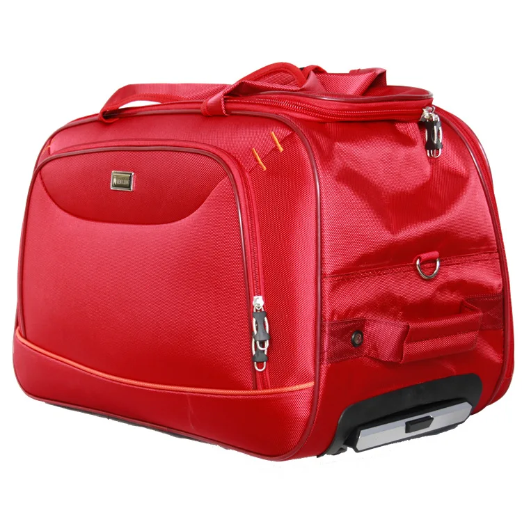 Qideming Custom logo cheap duffle foldable luggage traveling bag roller weekend travel bag with wheels and trolley