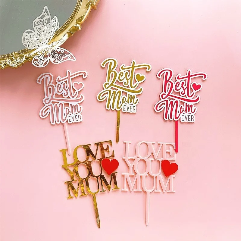 Acrylic Best MOM Birthday Party Cake Topper Golden Thanksgiving Mothers day Love Mum holiday cake decoration