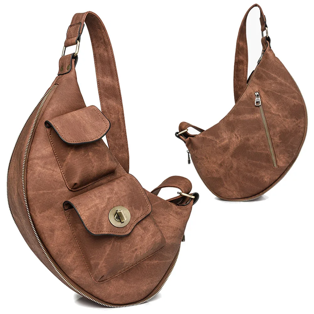 REWIN Top Quality 2024 New Designer Bags Retro PU Leather Travel Chest Fanny Pack Crossbody Handbag Purse for Women