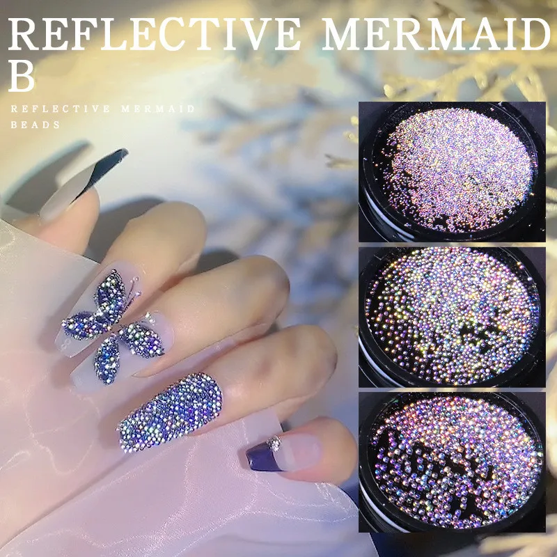 NEW Nail art reflective laser bubble beads new magic fish seed nail decorations flash round beads