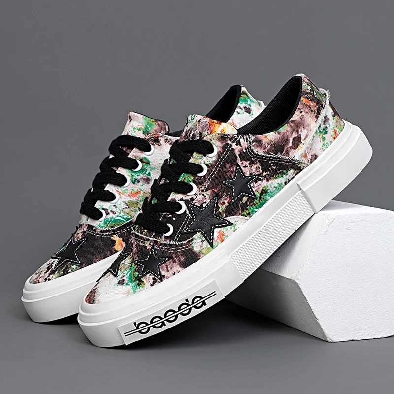 Diamond Sport Hot Selling Customize 2024 Fashion Graffiti Casual Canvas Shoes Vulcanized Shoes for Men
