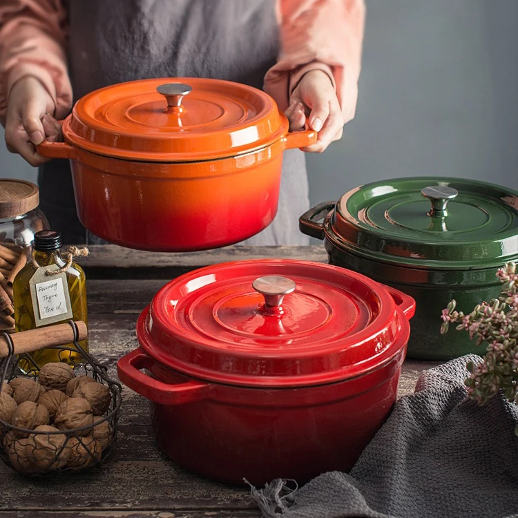 Wholesale Large Capacity Cast Iron Coated Non-Stick Pan Deep Oven Dutch Oven Pot with Lid and Dual Handle