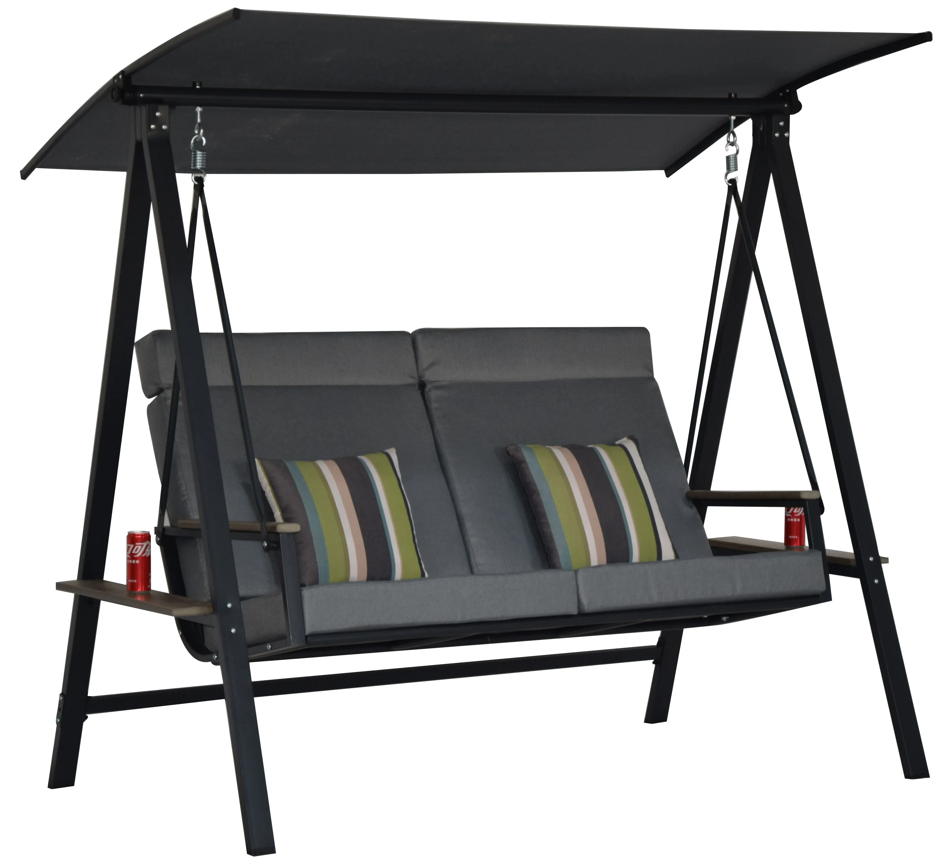 2 Person Outdoor Double Chaise Lounge Chair with Adjustable Canopy Double Rocking Chair Swing Hammock Lounger Sun Bed