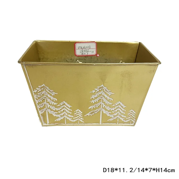 Yellow Square Christmas Metal Bucket Galvanised Planter for Gift Chocolates and Garden Planting