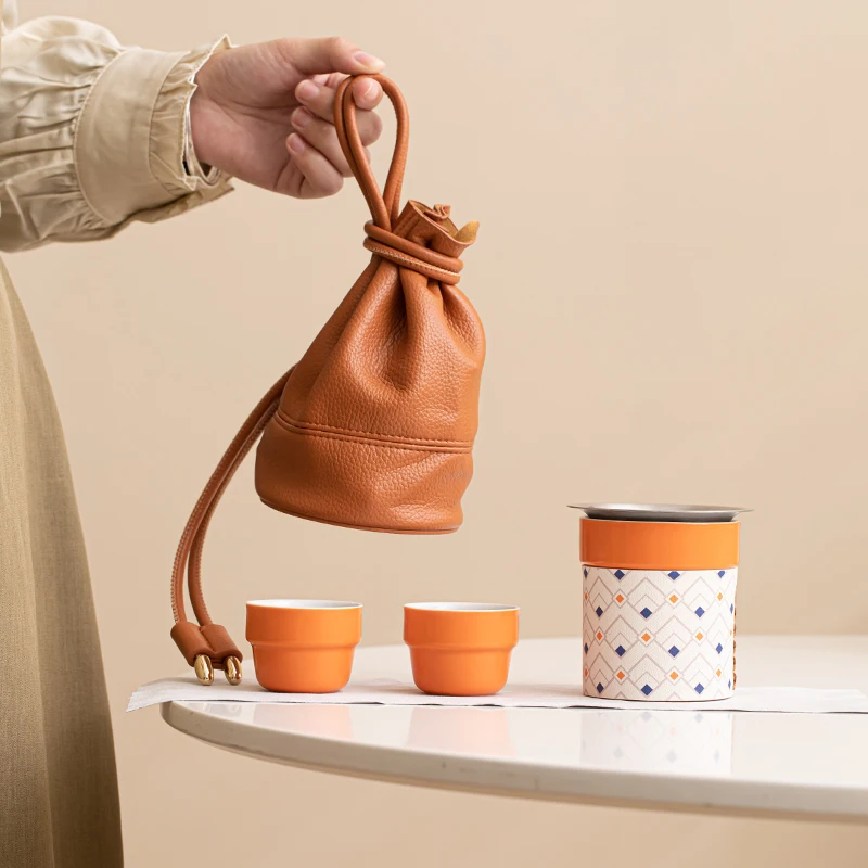 Creative Outdoor Camping Ceramic Tea Set Portable One Pot Two Cups Quick Business Companion for Travel and Gift Ideas