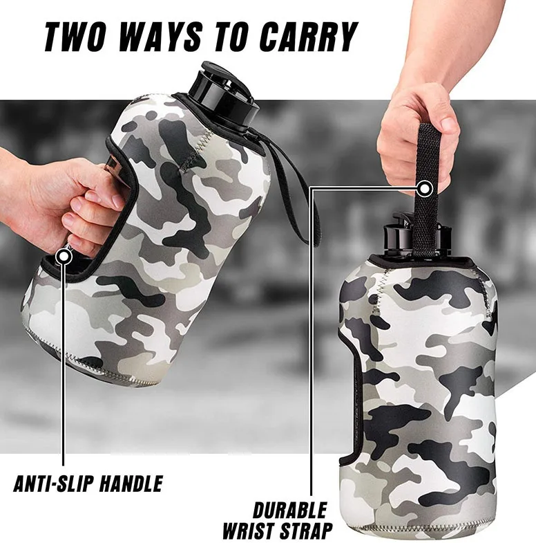 2.2L Eco friendly wide mouth gym sports half gallon motivational PETG Plastic water drinking bottle with sleeve