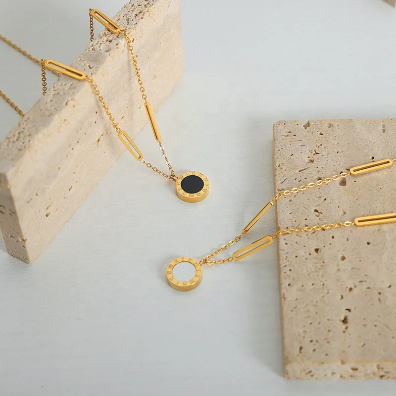 18K Gold Plated Stainless Steel Jewelry Gemstone Jewellery Tiger Eye Black Agate Rose Quartz Natural Gem Stone Pendant Necklace