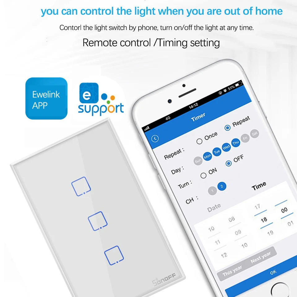  Sonoff WiFi Smart Switch T0 US 1 2 3 Gang настенная сенсорная панель Беспроводная дистанционная лампа умный дом контроллер от Alexa Google