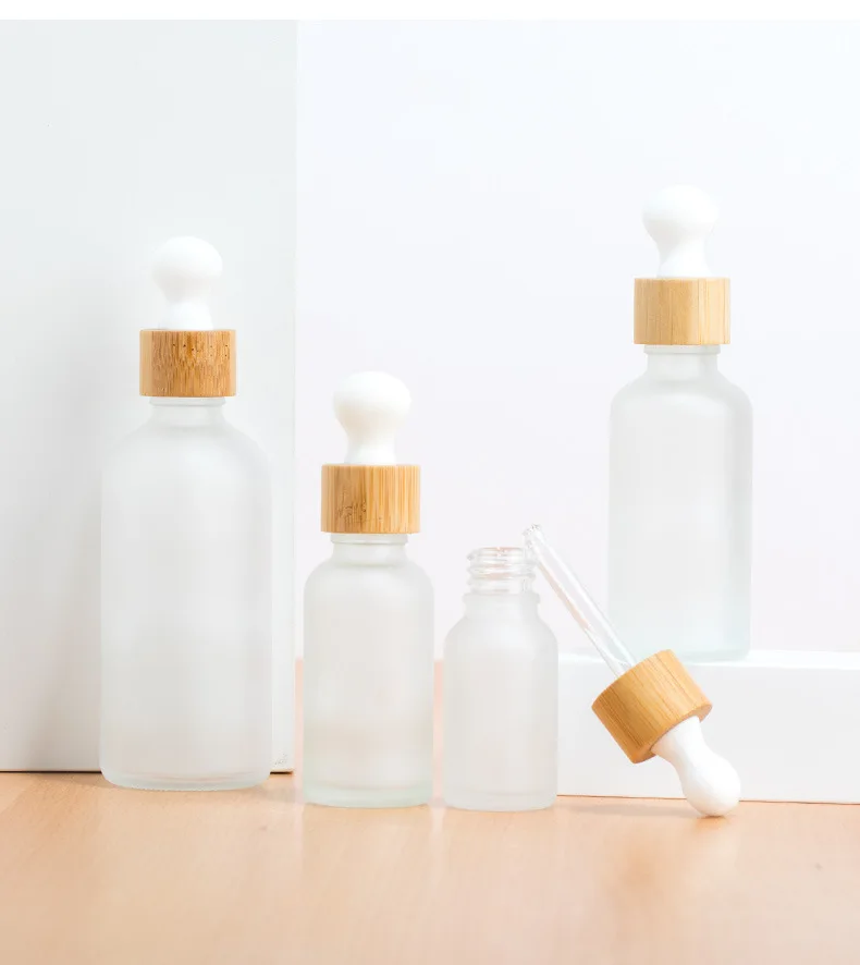  Cosmetic Packaging 30Ml 1Oz Empty Amber Black Essential Oil Glass Dropper Bottles With Bamboo