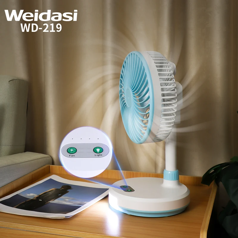 2024 Folding Portable Fan Floor Standing Fan USB Rechargeable Wireless Telescopic Fans with lighting lamp