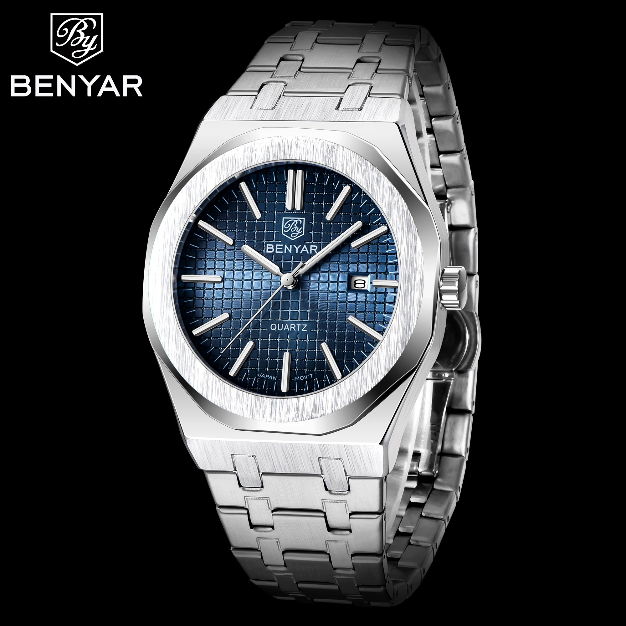 Benyar 5156 ultra slim watches for men OEM custom logo cheap hot sale ultra thin metal strap wrist watch for men