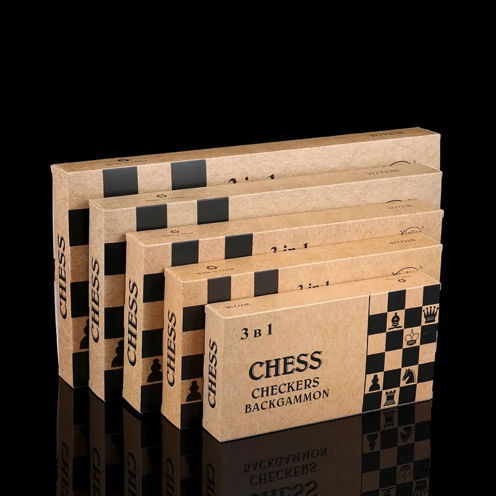 Three-in-one wooden chess foldable portable educational chess game strategy cross-border factory direct sales Toys