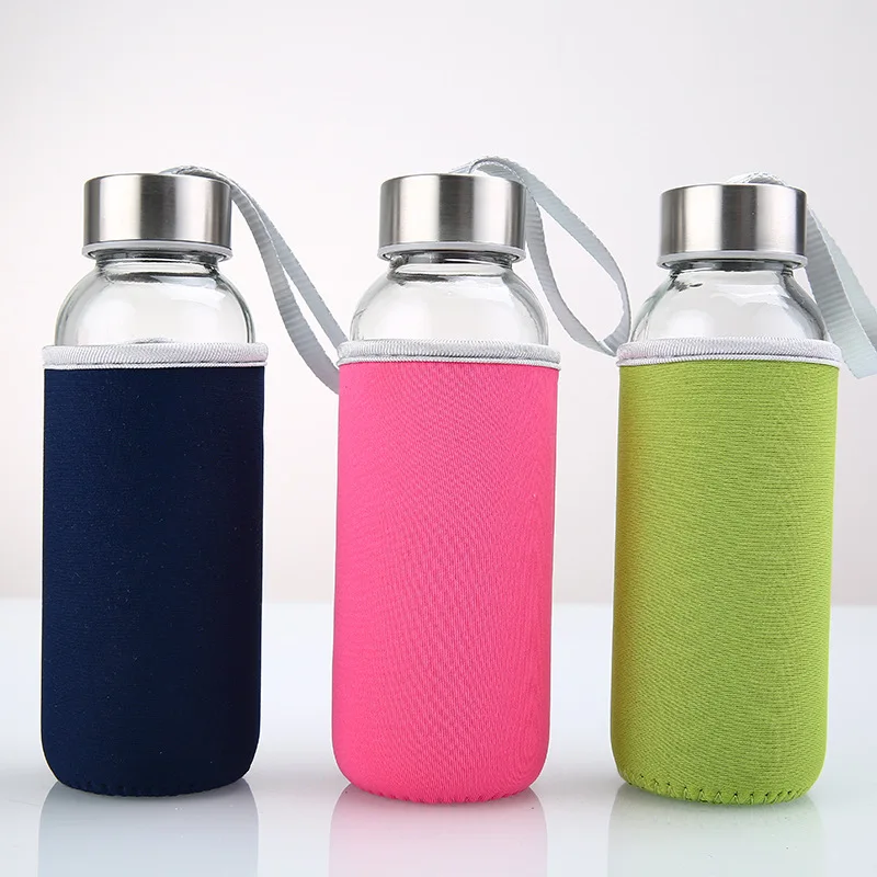 New Arrive Portable Outdoor Sports Large Capacity Cloth Cover Reusable Drinks Juice Beverage Glass Water Bottle  With Sleeve