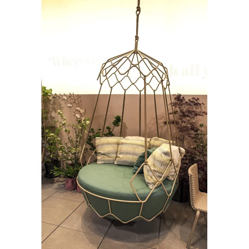 Outdoor metal chaise garden balcony rattan lounge hanging egg chair patio swing chair