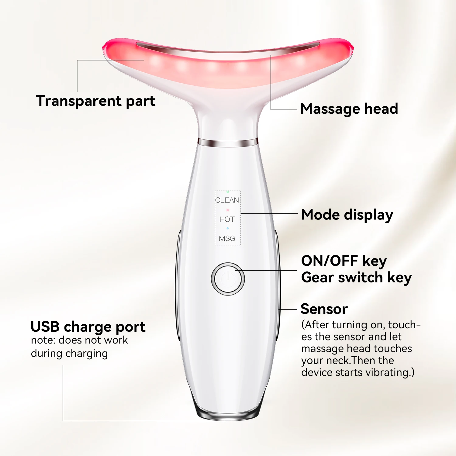 Red Light Therapy for Face and Neck Red Light Therapy Wand for Wrinkles Removal Led Light Face Neck Massager for Skin Care