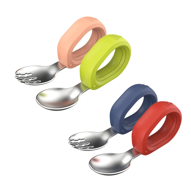 Wholesale Stainless Steel Silicone Baby Feeding Set Baby Spoon And Fork Set Items For Baby