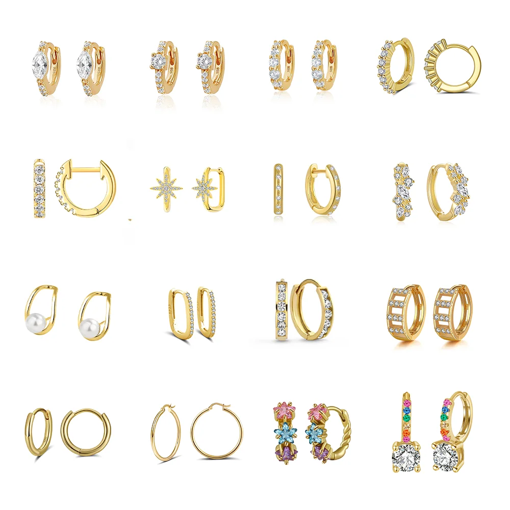 APE Wholesale 925 Sterling Silver Gold Plated Brilliant Cut Zirconia Lady Women Luxury Fine Jewelry Hoop Earring