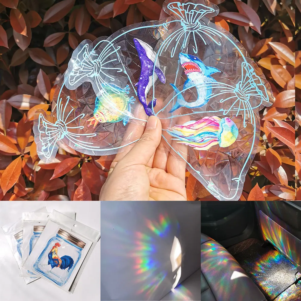 Wholesale PVC Decoration Hologram Rainbow Maker Suncatcher Film Sticker Window Decal Print Custom Window Suncatcher Sticker