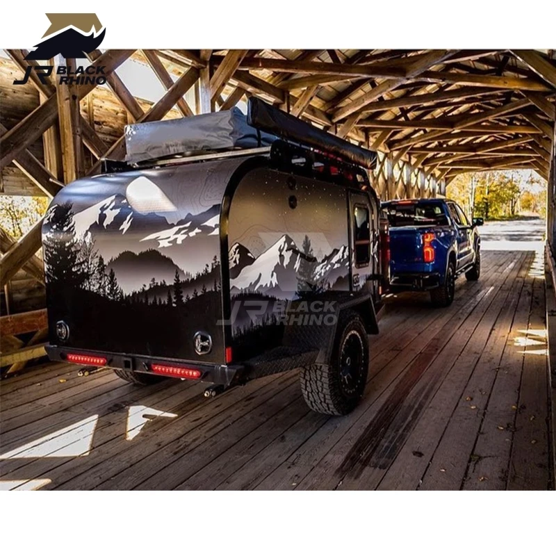 OTR Fiberglass Travel Trailers camper trailer for motorcycle pop top caravan 12 ft camper folding with mosquito screens