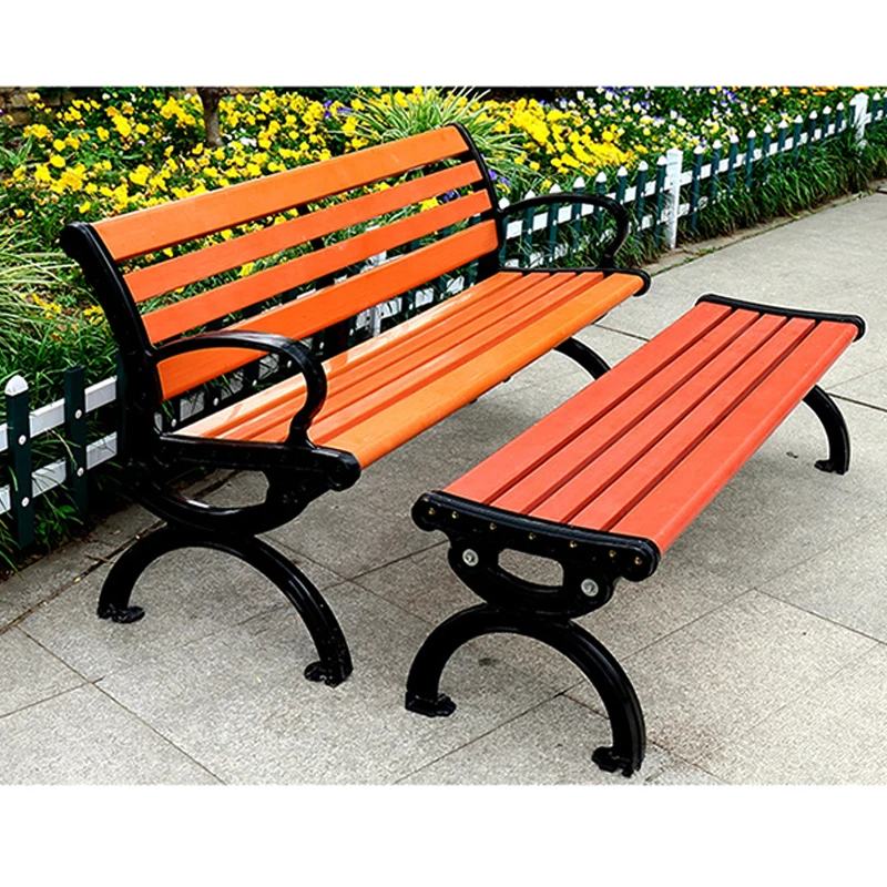 Outdoor garden patio stainless steel fiberglass metal cast iron bench dining table chair composite slat wpc wood pvc bench seats