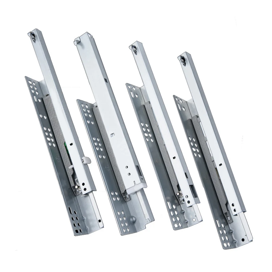 Нижняя Скрытая двухсекционная демпфирующая Бесшумная буферная самовсасывающая подставка двойные телескопические шкафы направляющие для ящиков слайды