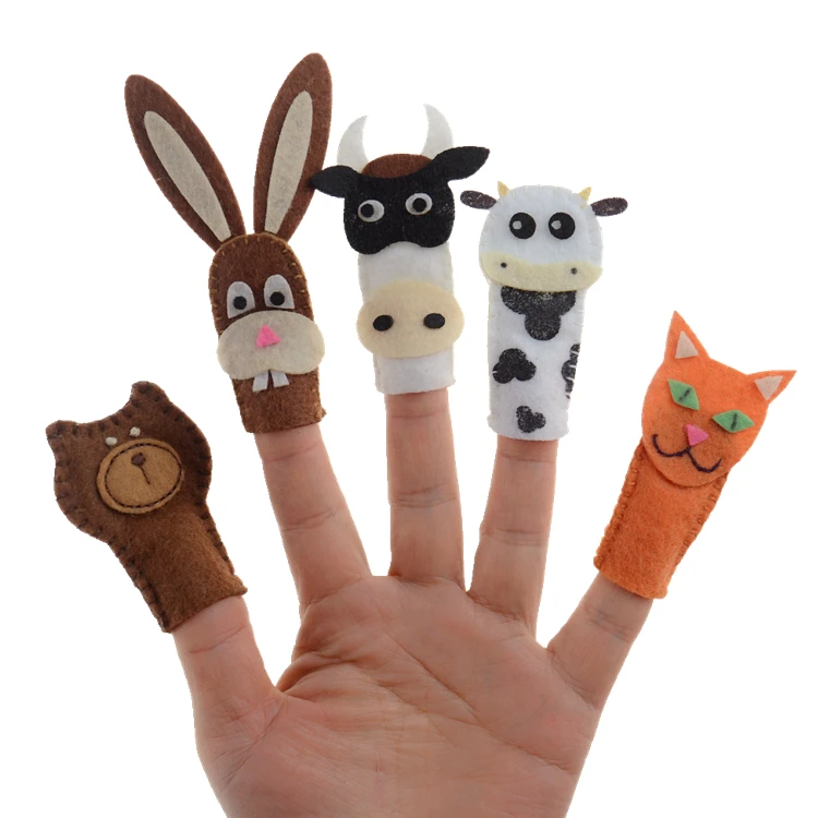
Wholesale sewing handmade fox cow zebra donkey custom cartoon animal professional kids felt finger puppet 