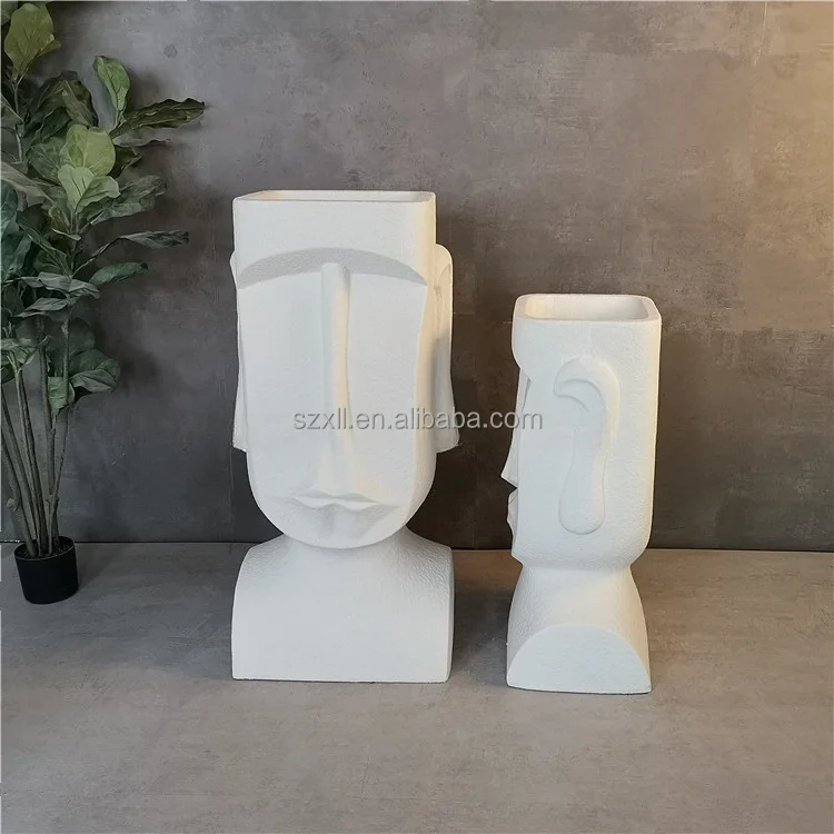 Nordic Creative Abstract Face Sandblasting White Floor Fiberglass Vase Hotel Mall Beauty Salon Floral decoration ornaments