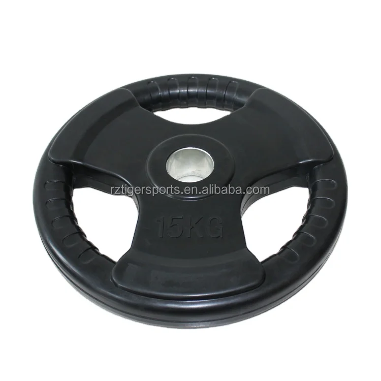 Tri grip rubber coated bumper weight plate for gym crossfit
