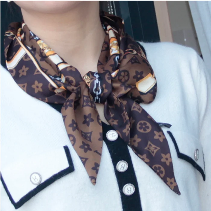 Trendy girls twill Silk cotton scarf printed Belt Vintage Hair Ties brand neckerchief collares Elegant knoted ribbion silky scar