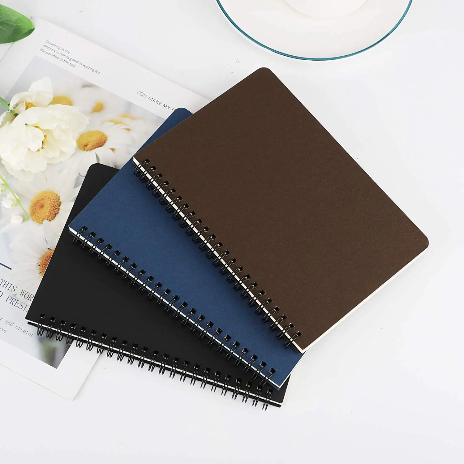 ASTM Standard high quality A4 A5 A6 blue soft paper cover Wire bound journal custom school 5 subject spiral notebook