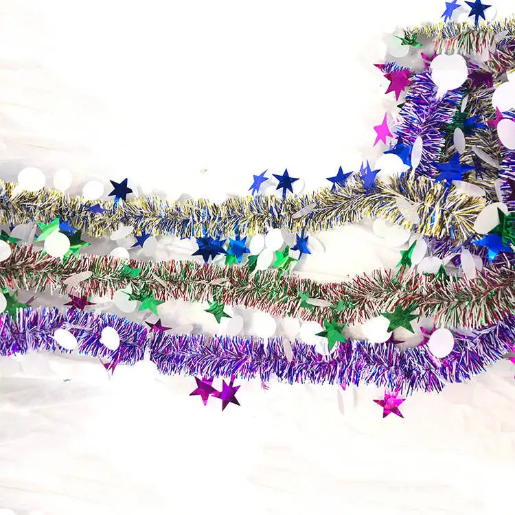 Hanging Decorations Tinsel Garland Wholesale Ornaments Christmas Tinsel Foil Pink Star Garland For Christmas Tree