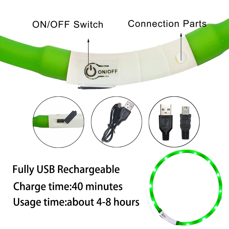 Waterproof Adjustable Light up Necklace Led Dog Collar for Dogs COLLARS Keep Your Pet Visible in Darkness USB Rechargeable 12pcs