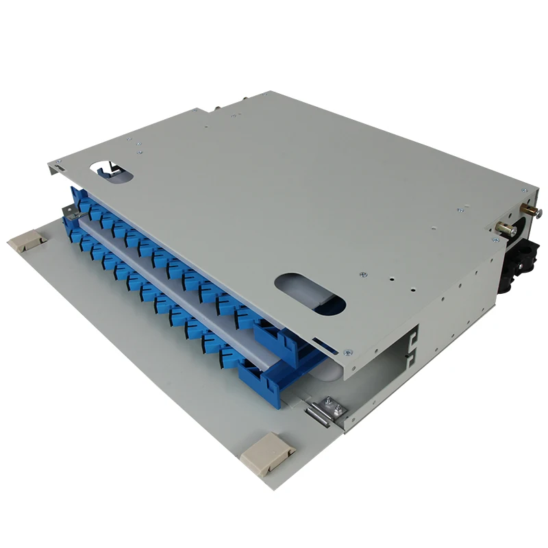 Indoor Outdoor ODF Optical Distribution Frame 24 Cores Fiber Patch Panel With Built-in Rack Splice tray