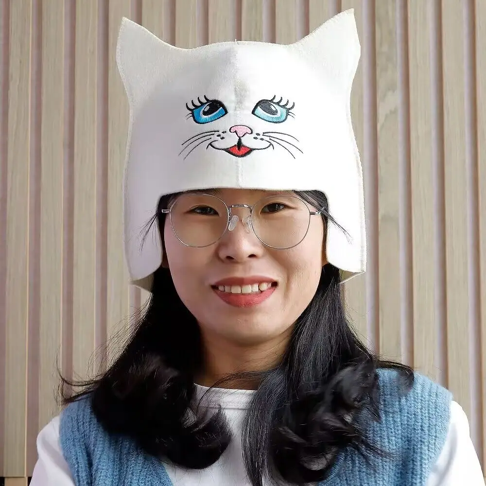 Cute Cat Shape Sauna Hat Japanese Russian Banya Wool Fabric Sauna Hat in sauna room