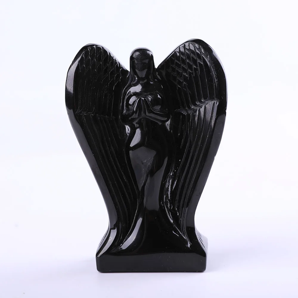Wholesale high quality natural obsidian phaseless angel carving ornaments healing crystal stone crafts
