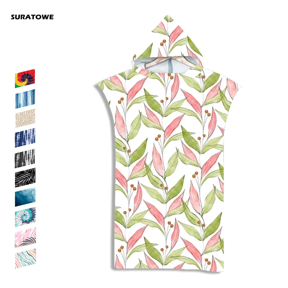 Wholesale tie dry Custom Microfiber Adult Hooded Change Surf Poncho Beach Towel Hoodie Cloak Towel