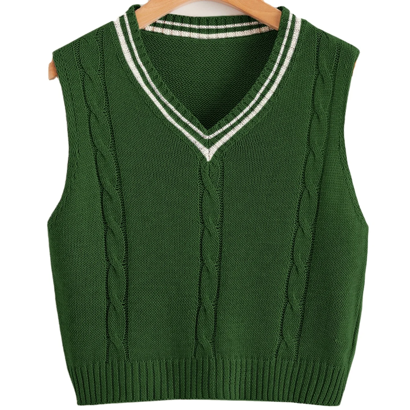 manufacturer provide custom women lady plus size knit V Neck Striped Sweater Vest