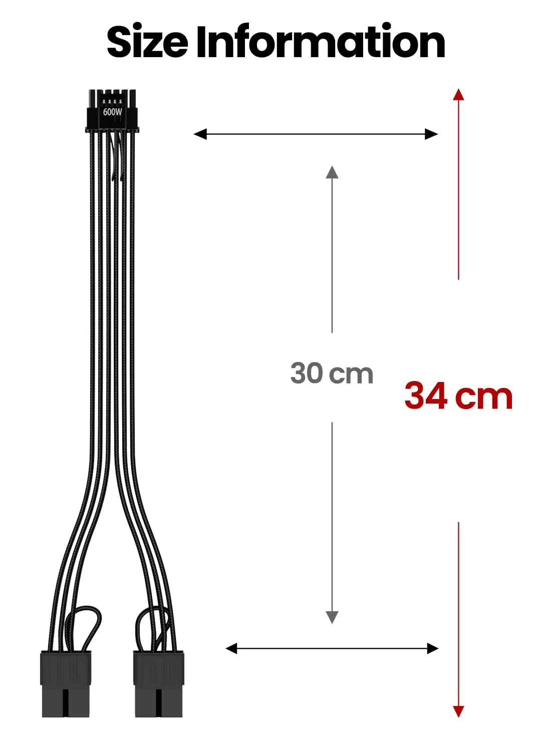 12VHPWR 16Pin Extension Cable 16Pin(12+4) Male To 2X8Pin Female PCI-e 5.0 Sleeved Extension Cord GPU Power Cable