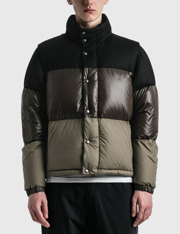 2022 Wholesale patchwork men down padded parka puffer jackets army green custom detachable sleeve winter bubble coats