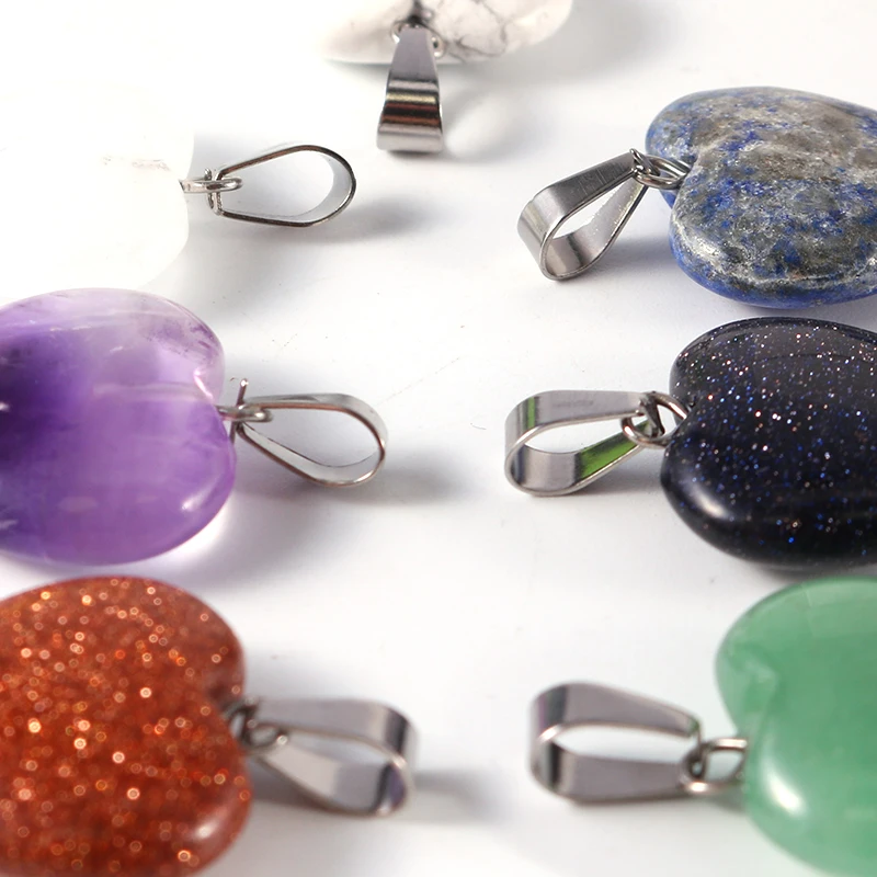 Fashion Jewelry Assorted Healing Natural Stone Pendants Healing Crystal Heart Shaped Pendant For Jewelry Making