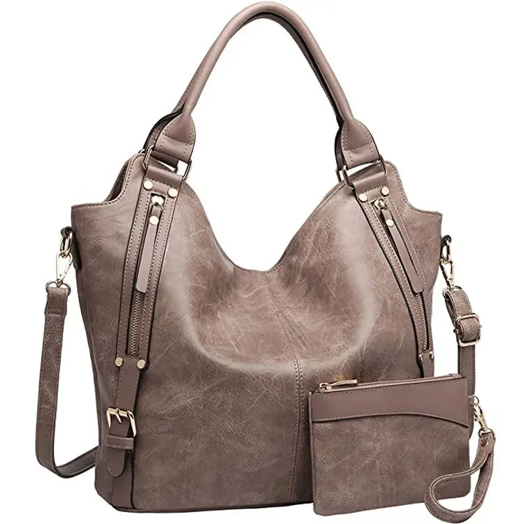 2022 Hot Selling Pu Leather Young Ladies Vintage 2pcs In 1 Set Handbag Elegant Women Cross Body Bag Wallet For Women