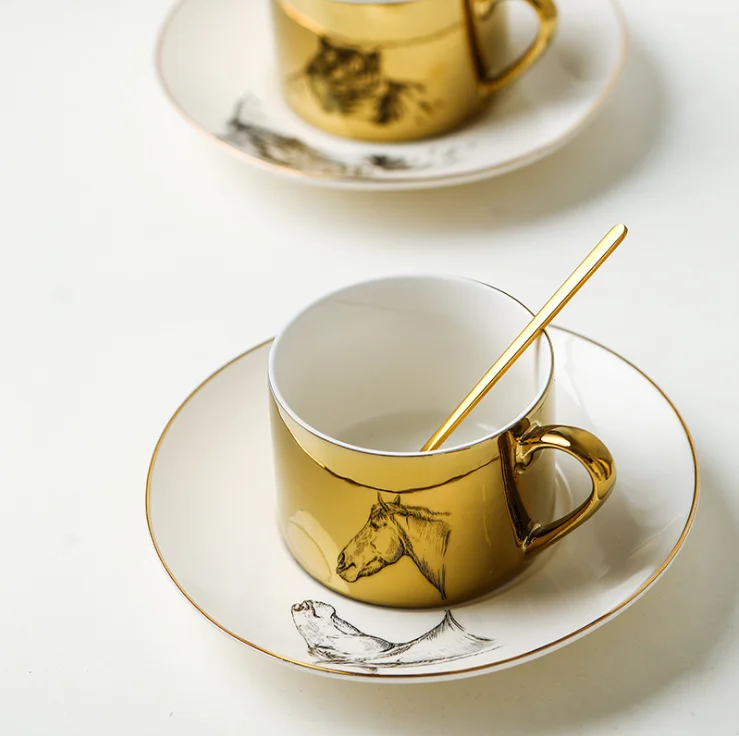New Design Mirror Cup with Ceramic Coffee Cup and Saucer for Home Decor