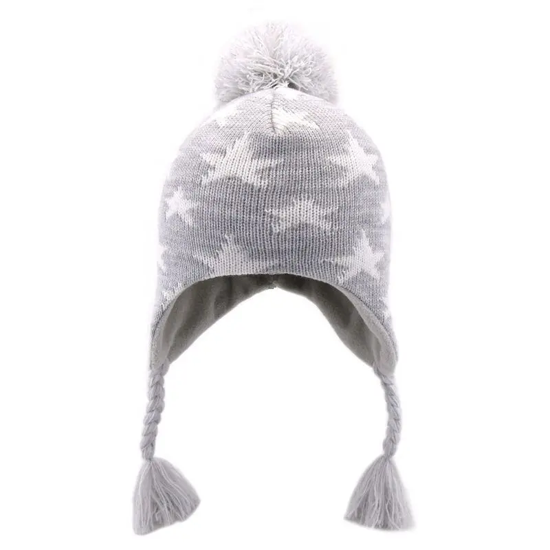 Ear Muff Acrylic Winter Beanie Cheap Children Earflap Beanie Hat Fleece Lined  Jacquard Custom Kids Knitted  Beanie with Earflap