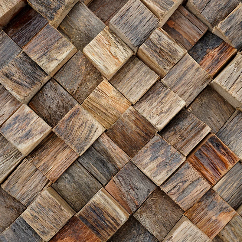 Solid Wood Mosaic Log Wood Background Wall Decorative 3D Retro Wooden Mosaic for Cafe Home Stay