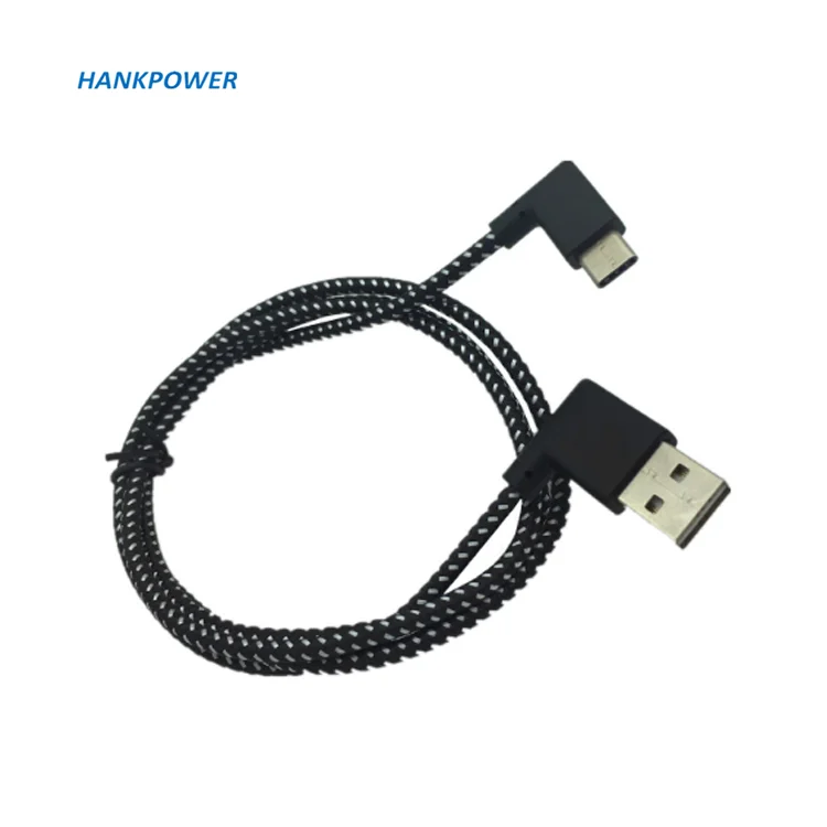 Right Angle USB Type C Mobile Phone Data Cable For Android Fast Charger 90 Degree Nylon USB C Data Cable