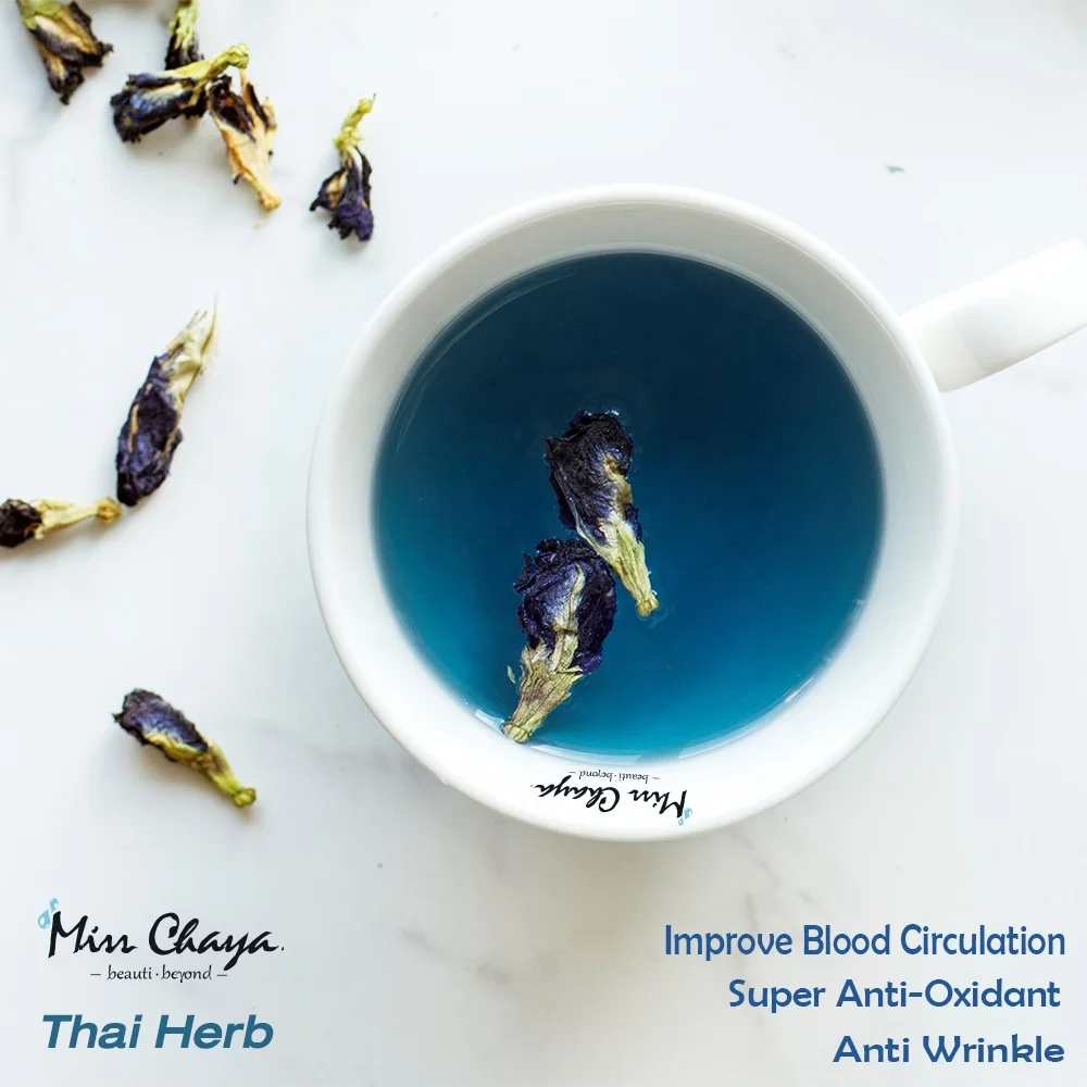 
MISS CHAYA Pure Organic Raw Dried Blue Butterfly Pea flower Herbal Thailand Drink And Hair Care Anti Oxidant 