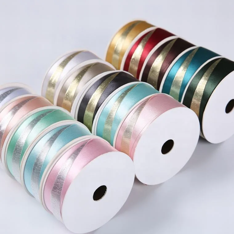
2 color classic smooth custom printed different face multicolor gold gift box satin ribbon 
